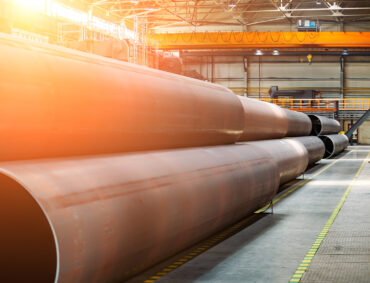 Steel pipes for water or gas pipeline construction in warehouse